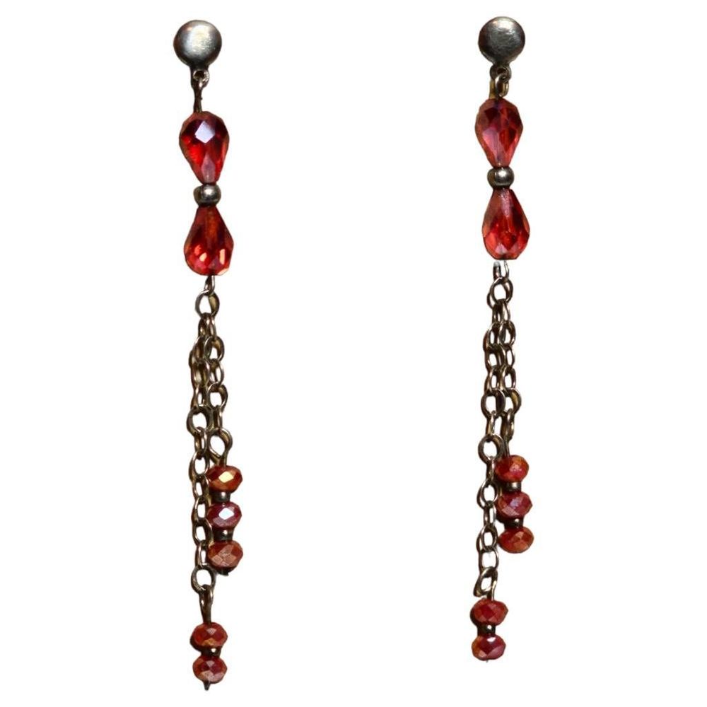 ๐ฅVintage Red Glass Bead Dangle Earrings